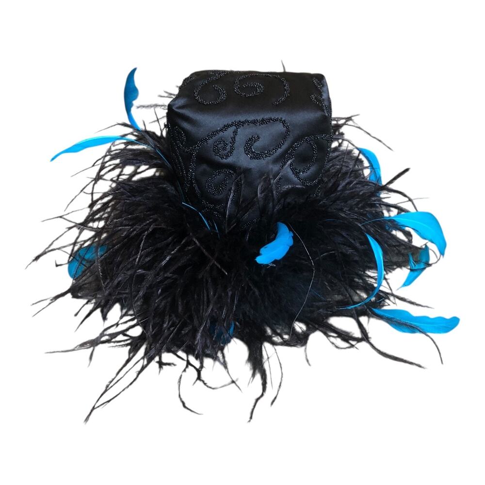 Black Feather Mini Purse With Martini Glass Print Costume Cocktail Party Cosplay
